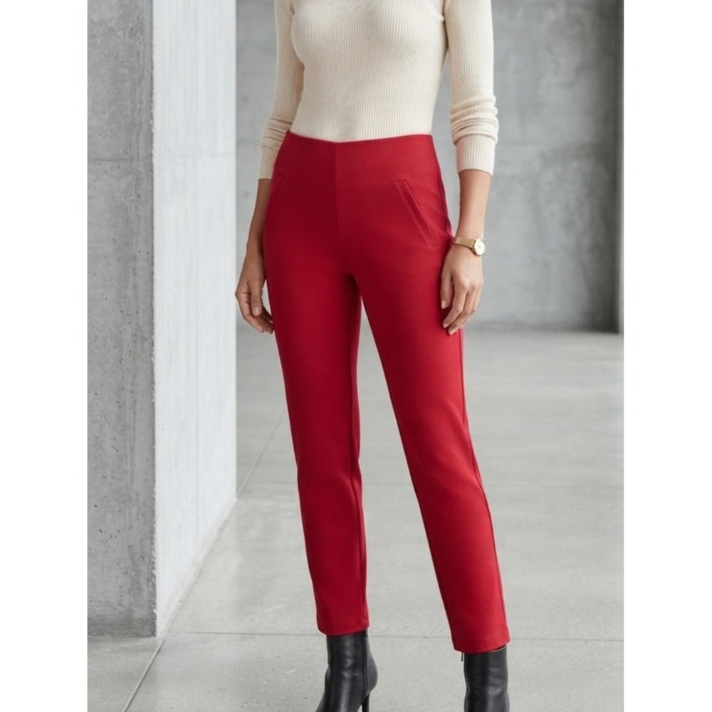 Chico's Red Fabulously Slimming Ponte Pull On Slim Ankle Pants Size 3